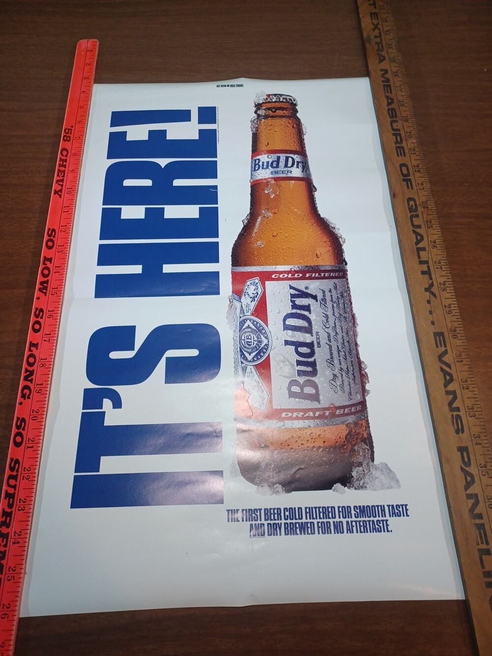 1990 Bud Dry Launch Poster Its Here 1st Run Promo 23"x 15"